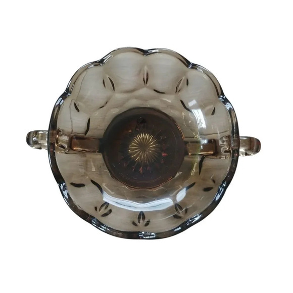 Vintage Smoky Glass Bowl Sugar Dish with Handles 70s - Picture 4 of 6